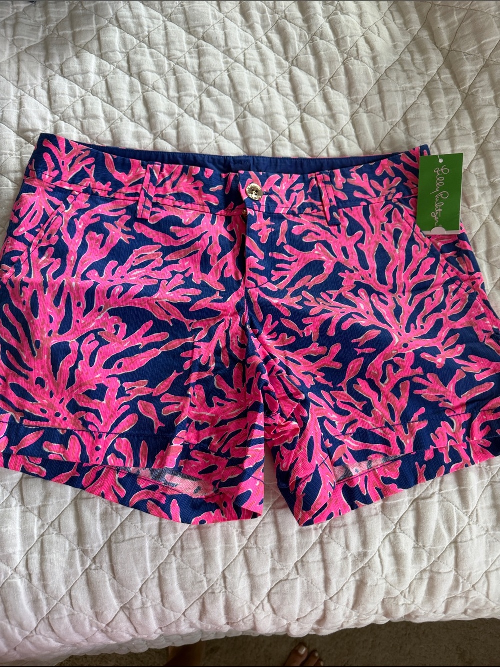 Lilly Pulitzer Navy & Hot Pink Tropical-Print Cotton Shorts